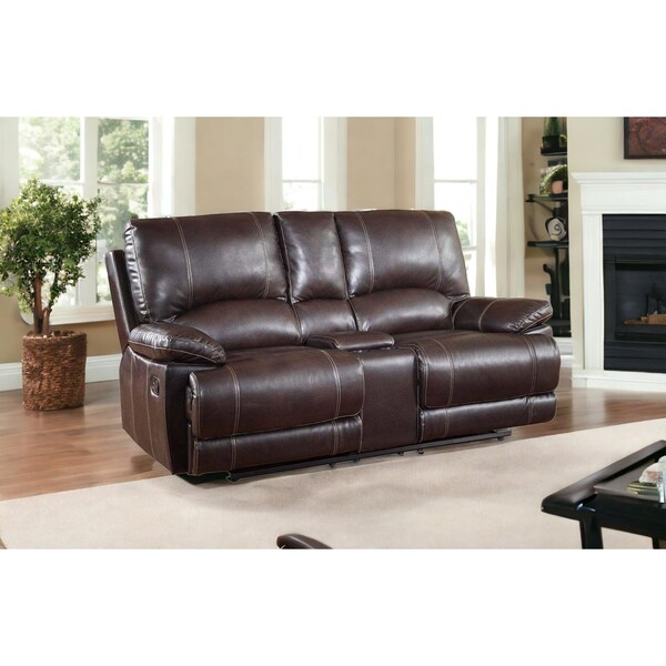 Homeroots 41 in. Stylish Brown Leather Console Loveseat - 329410