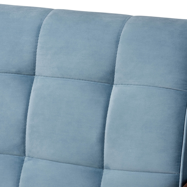 Baxton Studio Asta Mid-Century Blue Velvet Upholstered Walnut Finished Wood Sofa - 160-9944