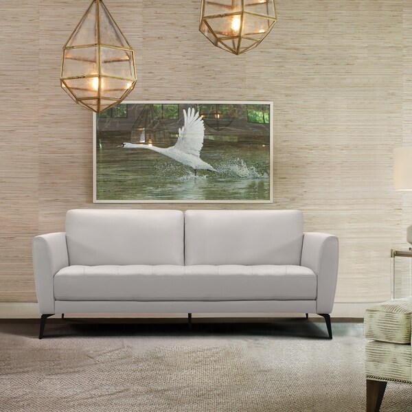 Armen Living Hope Contemporary Sofa in Genuine Dove Gray Leather with Black Metal Legs - LCHP3GR