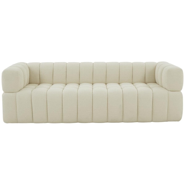 Safavieh 89.8 x 34.3 x 25.3 in. Calyna Channel Tufted Boucle Sofa - Creme - SFV4821A