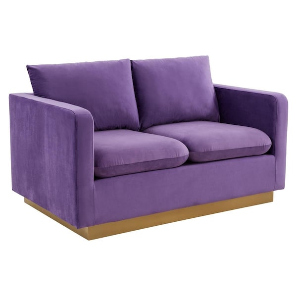 Kd Americana Nervo Modern Mid-Century Upholstered Velvet Loveseat with Gold Frame, Purple - KD3034483