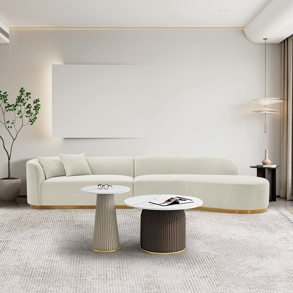 Manhattan Comfort Contemporary Daria Linen Sofa Sectional with Pillows in Ivory - SF012-IV