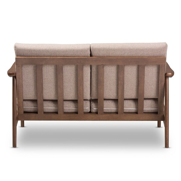 Baxton Studio Venza Walnut Wood Light Brown Upholstered 2-Seater Loveseat - 140-7556