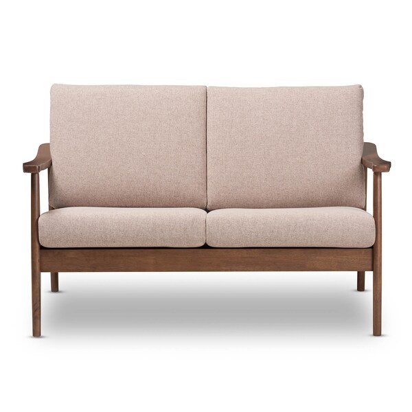 Baxton Studio Venza Walnut Wood Light Brown Upholstered 2-Seater Loveseat - 140-7556