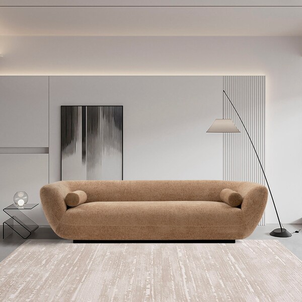 Manhattan Comfort Contemporary Ulka Boucle Sofa with Pillows in Light Brown - SF011-LB