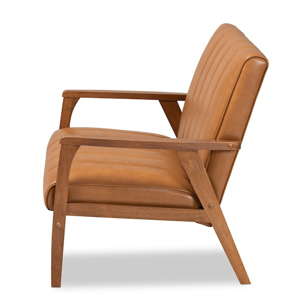 Baxton Studio Nikko Mid-century Modern Tan Faux Leather and Walnut Brown finished Wood Loveseat - 175-10975-ZORO