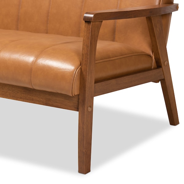 Baxton Studio Nikko Mid-century Modern Tan Faux Leather and Walnut Brown finished Wood Loveseat - 175-10975-ZORO