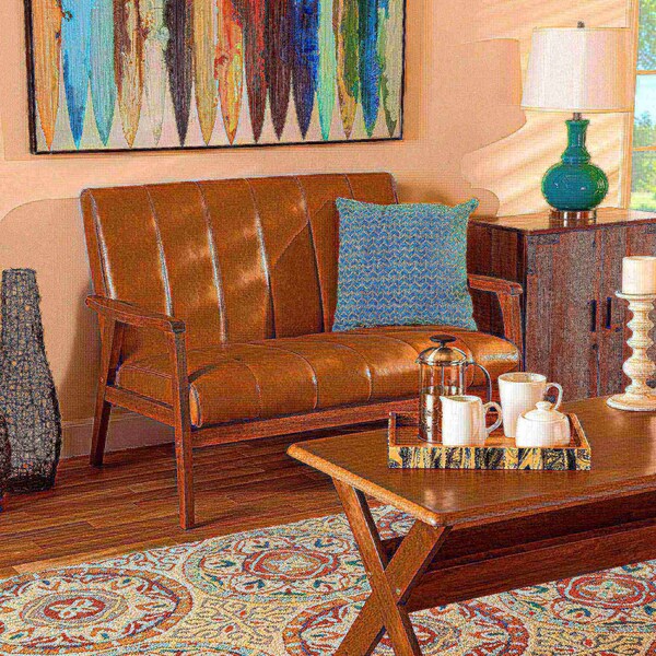 Baxton Studio Nikko Mid-century Modern Tan Faux Leather and Walnut Brown finished Wood Loveseat - 175-10975-ZORO