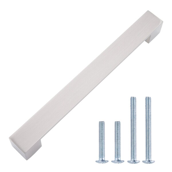 South Main Hardware Short Modern Cabinet Handle, 8.94" Length (7.56" Hole Center), Satin Nickel, 10PK - SH205-SN-10