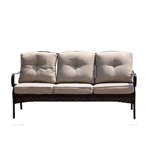 Gfancy Fixtures 69 x 29 x 35 in. Black Steel Sofa with Beige Cushion - GF3094487