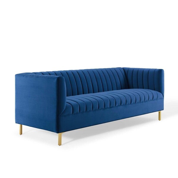 Modway Furniture Shift Channel Tufted Performance Velvet Sofa, Navy - EEI-4132-NAV