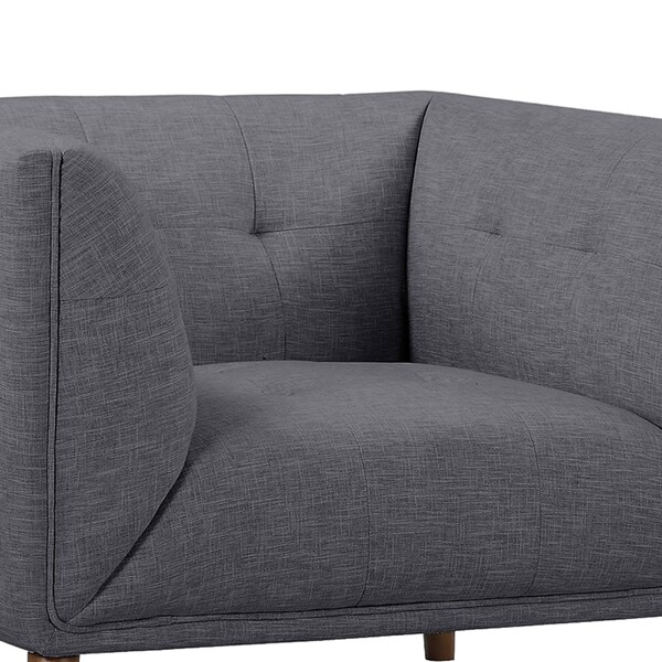 Armen Living Hudson Mid-Century Button-Tufted Chair in Dark Gray Linen and Walnut Legs - LCHU1DG