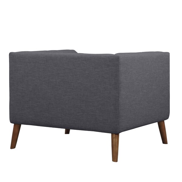 Armen Living Hudson Mid-Century Button-Tufted Chair in Dark Gray Linen and Walnut Legs - LCHU1DG
