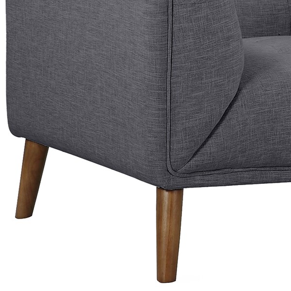 Armen Living Hudson Mid-Century Button-Tufted Chair in Dark Gray Linen and Walnut Legs - LCHU1DG