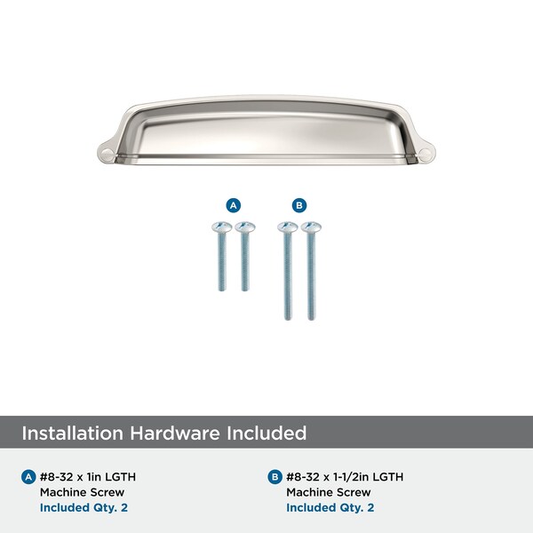 Amerock Stature 5-1/16 inch 128mm Center-to-Center Polished Nickel Cabinet Cup Pull - BP22439PN