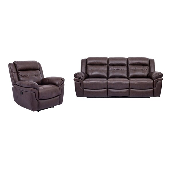 Armen Living Marcel Manual Reclining 2 Piece Sofa and Recliner Set in Dark Brown Leather - SETMCBR2PC