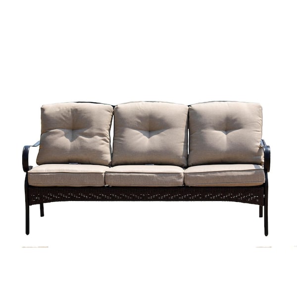 Homeroots 69 x 29 x 35 in. Black Steel Sofa with Beige Cushion - 374050