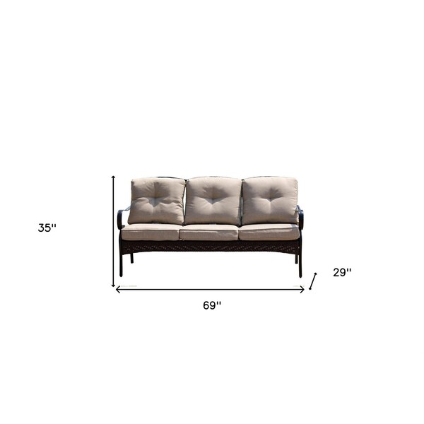 Homeroots 69 x 29 x 35 in. Black Steel Sofa with Beige Cushion - 374050