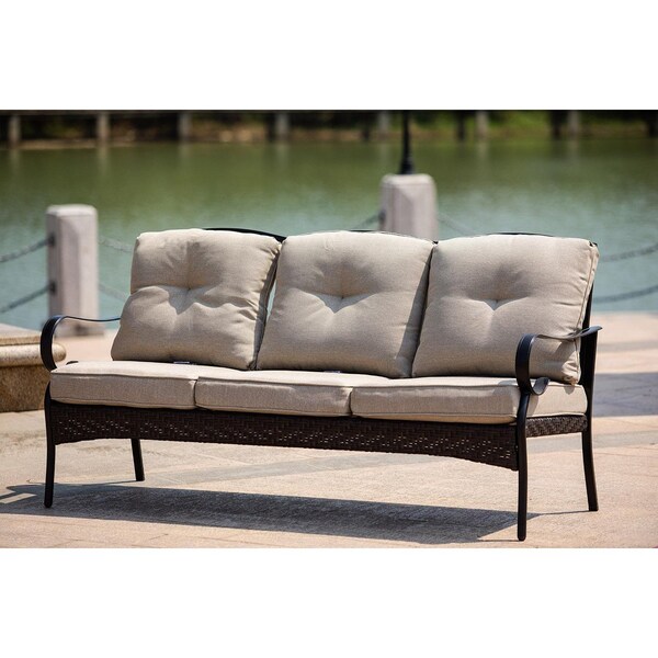 Homeroots 69 x 29 x 35 in. Black Steel Sofa with Beige Cushion - 374050