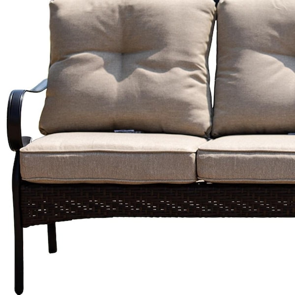 Homeroots 69 x 29 x 35 in. Black Steel Sofa with Beige Cushion - 374050