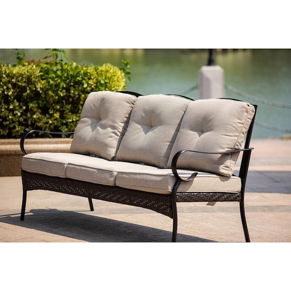 Homeroots 69 x 29 x 35 in. Black Steel Sofa with Beige Cushion - 374050