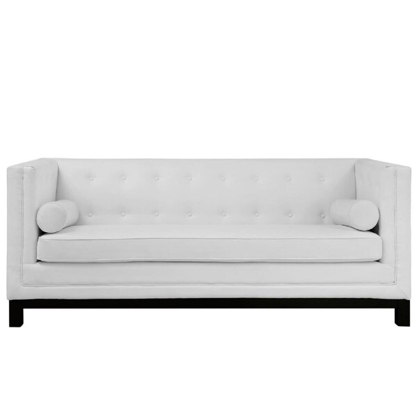 Primewir Imperial Sofa in White Tufted Leather with Pillows - EEI-1421-WHI