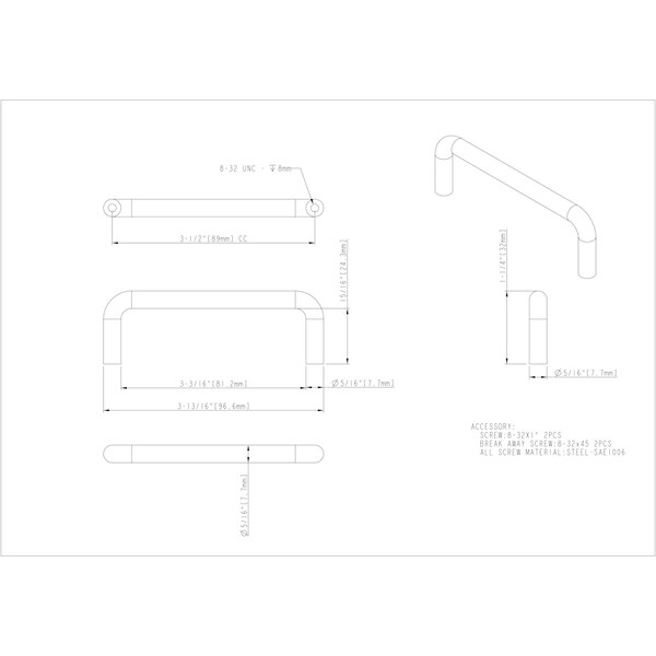 Elements By Hardware Resources 3-1/2" Center-to-Center Brushed Chrome Torino Cabinet Wire Pull - S271-3.5BC
