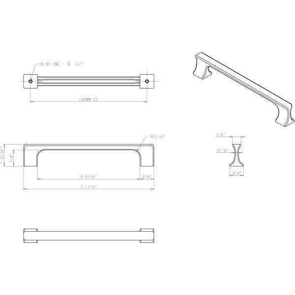 Jeffrey Alexander 160 mm Center-to-Center Polished Chrome Sullivan Cabinet Pull - 752-160PC