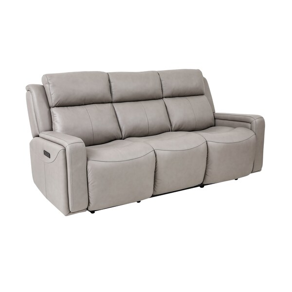 Armen Living Claude Dual Power Headrest and Lumbar Support Reclining Sofa in Light Gray Genuine Leather - LCCL3GR