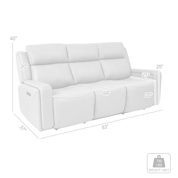 Armen Living Claude Dual Power Headrest and Lumbar Support Reclining Sofa in Light Gray Genuine Leather - LCCL3GR