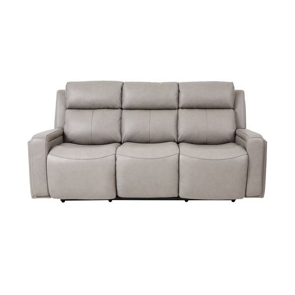 Armen Living Claude Dual Power Headrest and Lumbar Support Reclining Sofa in Light Gray Genuine Leather - LCCL3GR