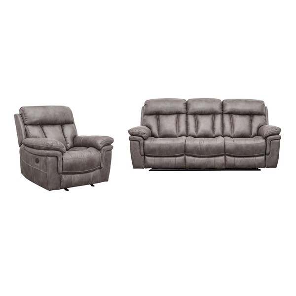 Armen Living Estelle Power Reclining 2 Piece Sofa and Recliner Set in Gunmetal Fabric - SETESGM2PC