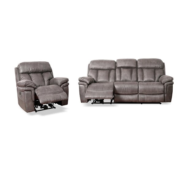 Armen Living Estelle Power Reclining 2 Piece Sofa and Recliner Set in Gunmetal Fabric - SETESGM2PC