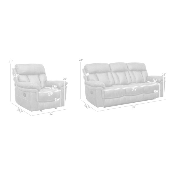 Armen Living Estelle Power Reclining 2 Piece Sofa and Recliner Set in Gunmetal Fabric - SETESGM2PC