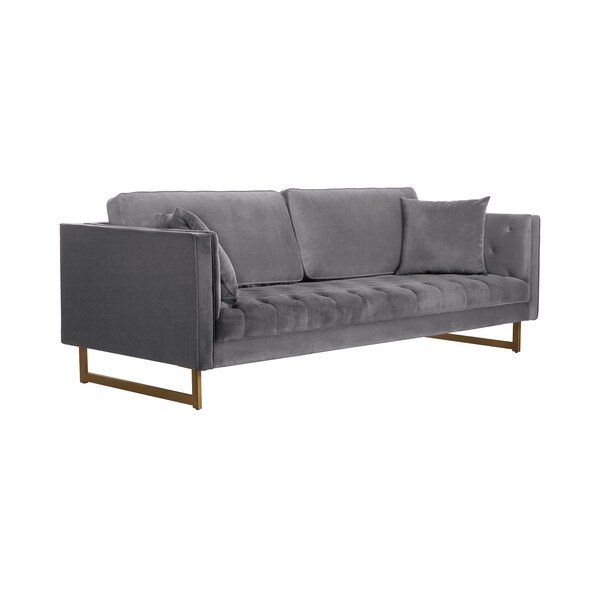 Armen Living Lenox Gray Velvet Modern Sofa with Brass Legs - LCLN3GRY