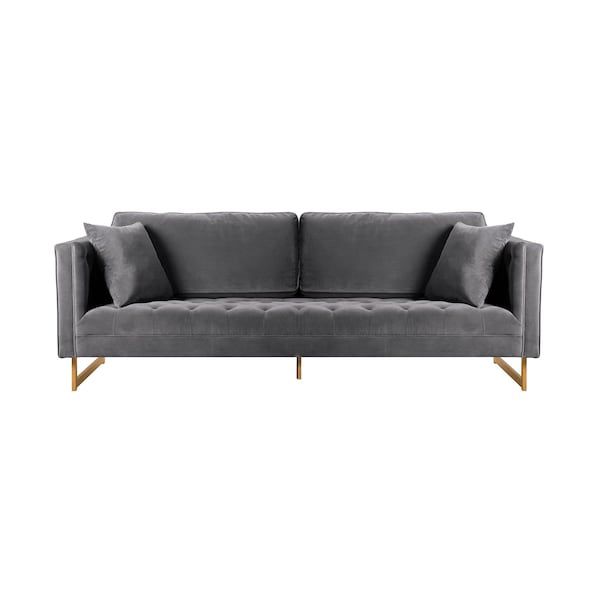 Armen Living Lenox Gray Velvet Modern Sofa with Brass Legs - LCLN3GRY