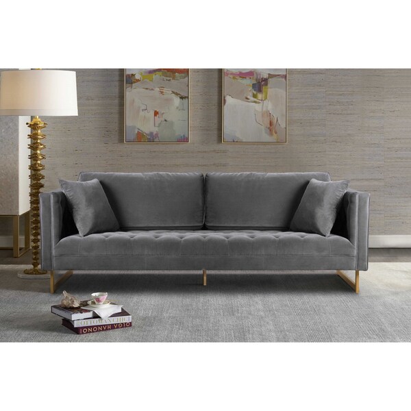 Armen Living Lenox Gray Velvet Modern Sofa with Brass Legs - LCLN3GRY