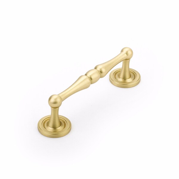 Schaub 4in Center to Center Atherton Cabinet Pull Satin Brass Finish - 579-SB