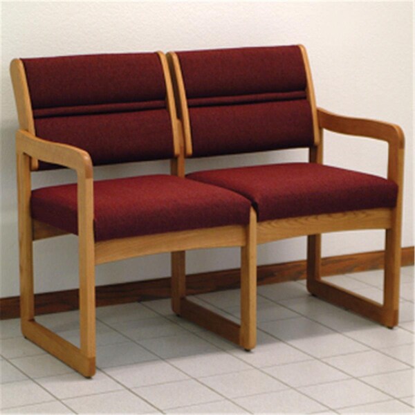 Wooden Mallet Valley Two Seat Sofa in Medium Oak - Cabernet Burgundy - DW2-2MOCB
