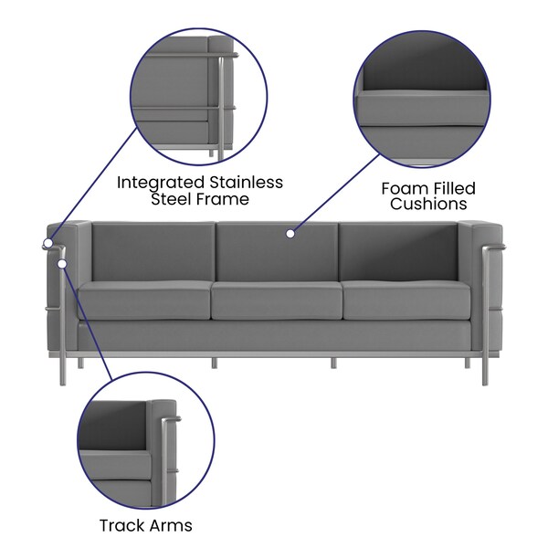 Flash Furniture Gray LeatherSoft Sofa with Double Bar Frame - ZB-REGAL-810-3-SOFA-GY-GG
