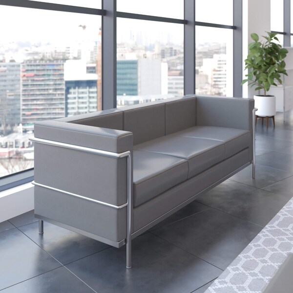 Flash Furniture Gray LeatherSoft Sofa with Double Bar Frame - ZB-REGAL-810-3-SOFA-GY-GG