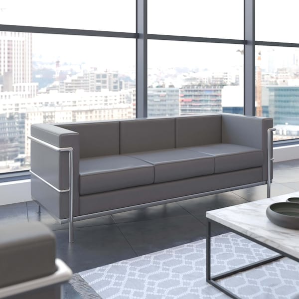 Flash Furniture Gray LeatherSoft Sofa with Double Bar Frame - ZB-REGAL-810-3-SOFA-GY-GG