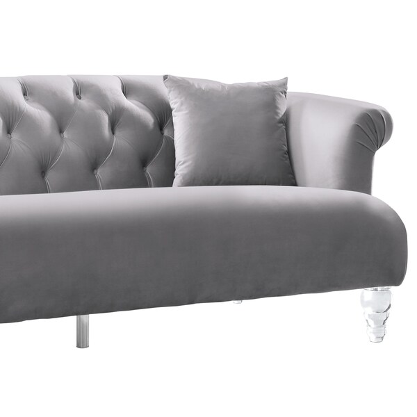 Armen Living Elegance Contemporary Sofa in Gray Velvet with Acrylic Legs - LCEG3GR