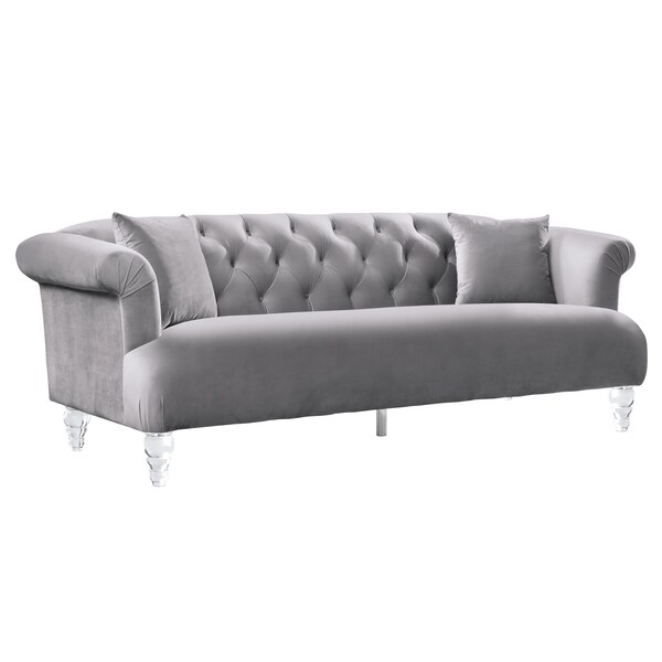 Armen Living Elegance Contemporary Sofa in Gray Velvet with Acrylic Legs - LCEG3GR
