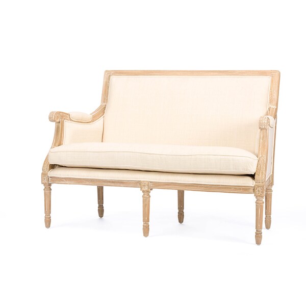 Baxton Studio Chavanon Wood & Light Beige Linen Traditional French Loveseat - 112-6025