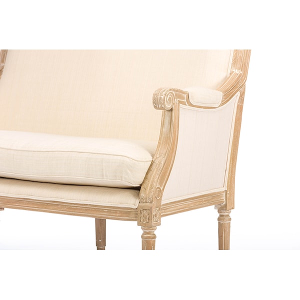 Baxton Studio Chavanon Wood & Light Beige Linen Traditional French Loveseat - 112-6025