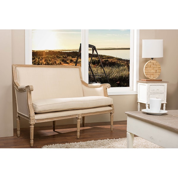 Baxton Studio Chavanon Wood & Light Beige Linen Traditional French Loveseat - 112-6025