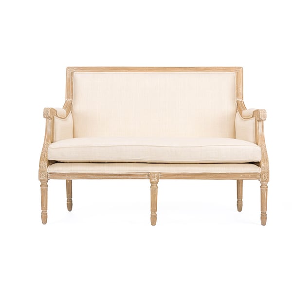 Baxton Studio Chavanon Wood & Light Beige Linen Traditional French Loveseat - 112-6025