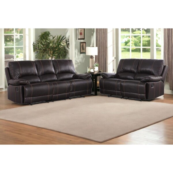 Homeroots 76 x 40 x 41 in. Modern Brown Leather Sofa & Loveseat - 343890