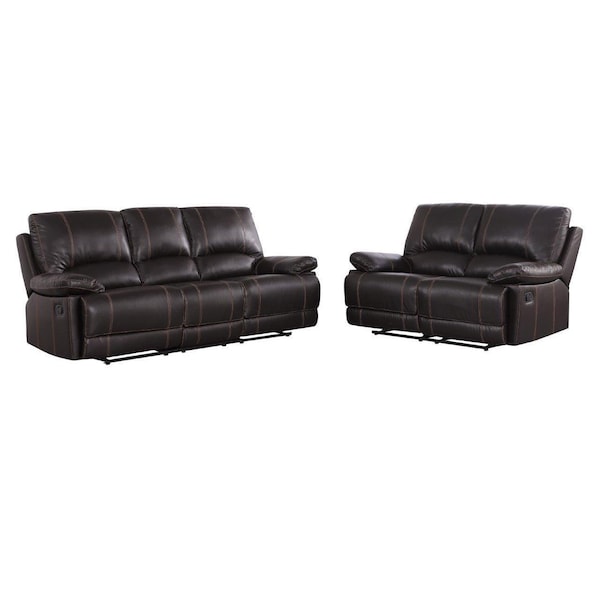 Homeroots 76 x 40 x 41 in. Modern Brown Leather Sofa & Loveseat - 343890